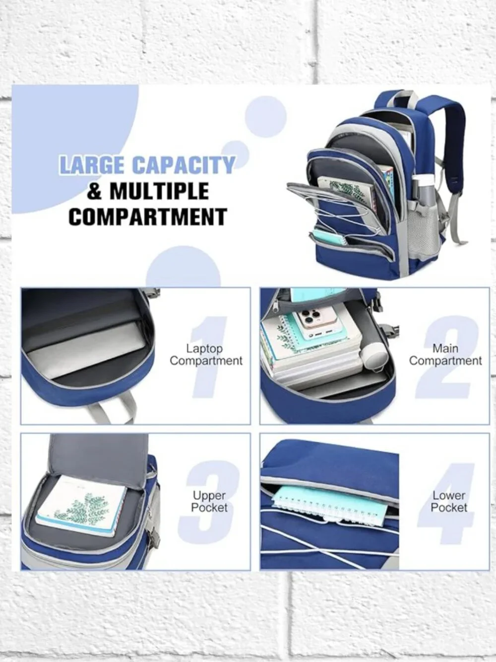 NWOT! Laptop Backpack w/USB Cord & Port, Bottle Pockets/Luggage Strap/Anti-Theft
